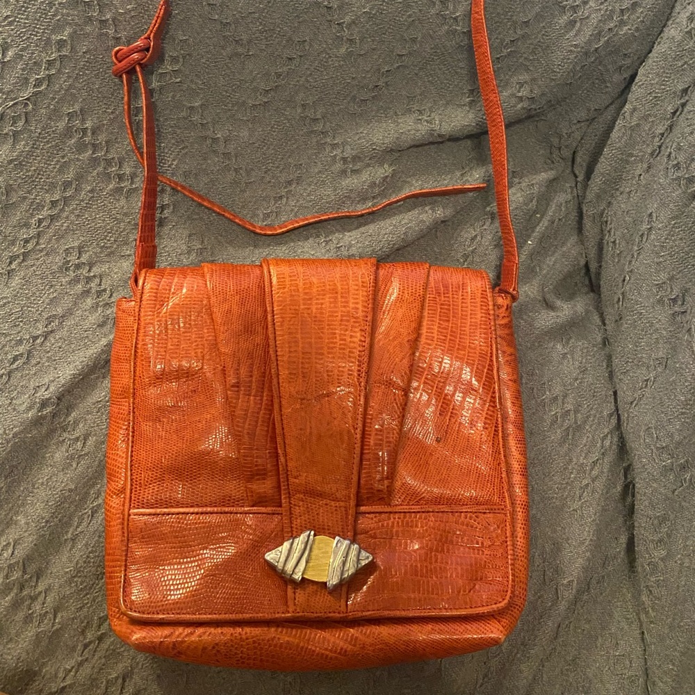 Original by Sharif - Vintage Dusty Rose Red real Reptilian Leather-New with tags